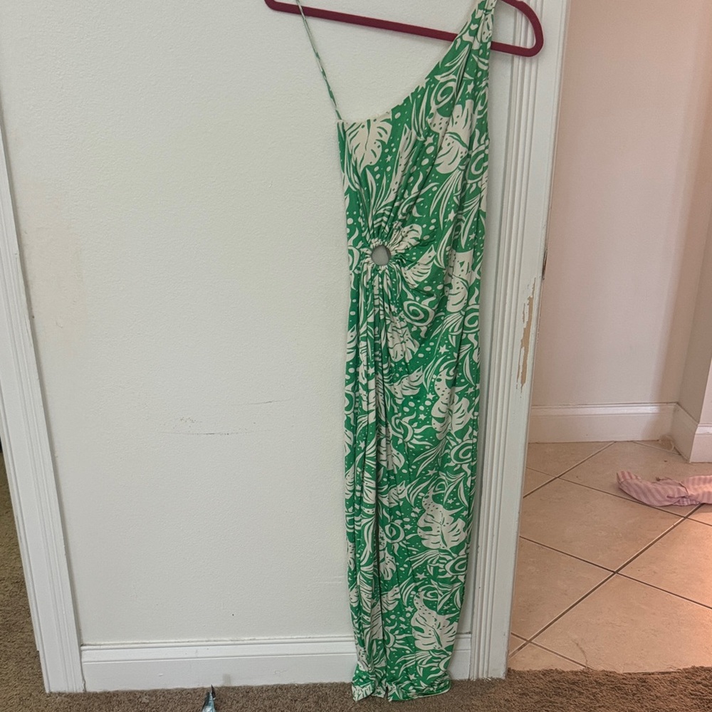 SAYLOR Green and White Asymmetrical Dress